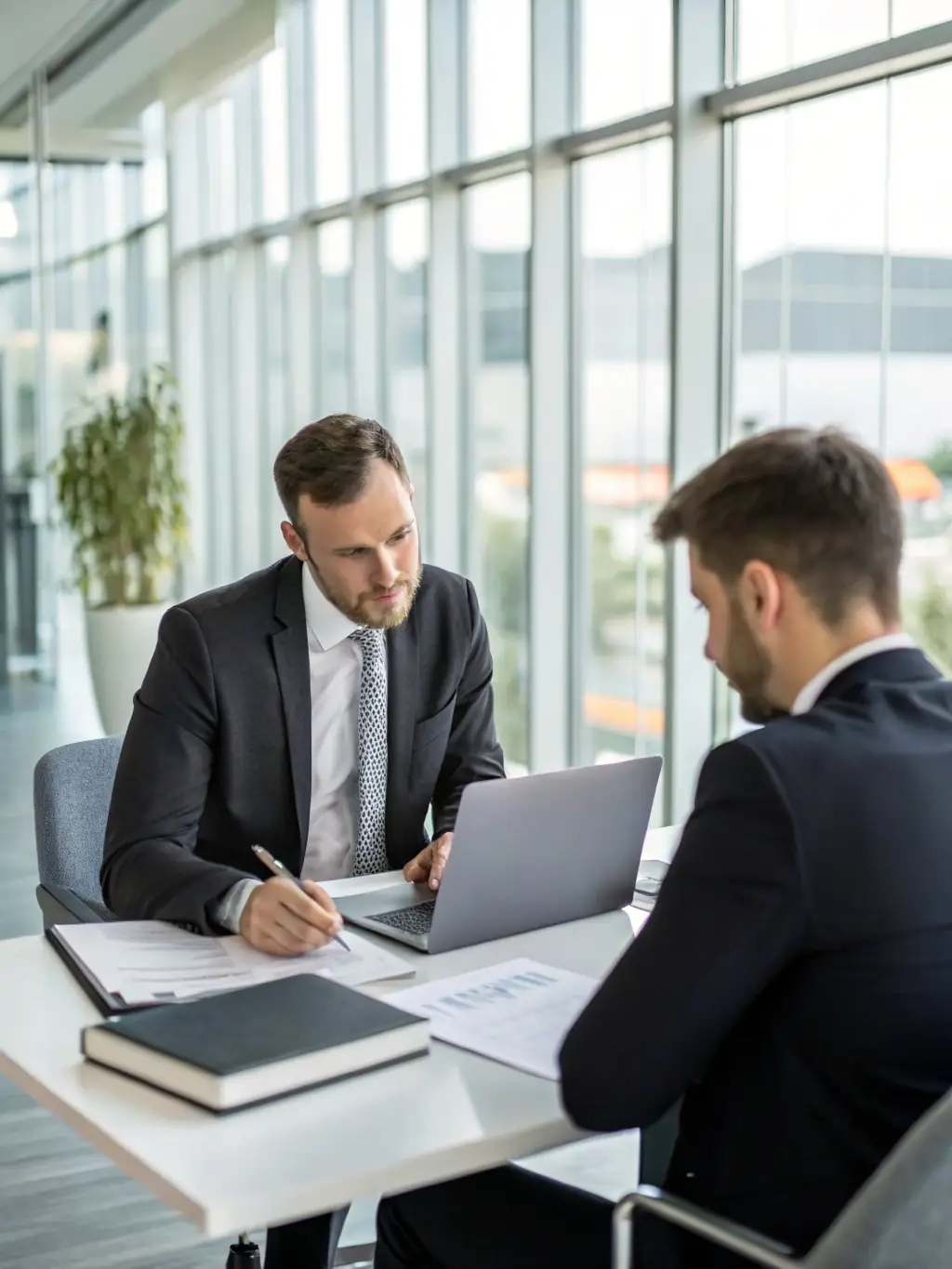 A Letter of Intent (LOI) template in a Word document, showcasing key sections like purchase price, timeline, and exclusivity, on a desk with business documents.